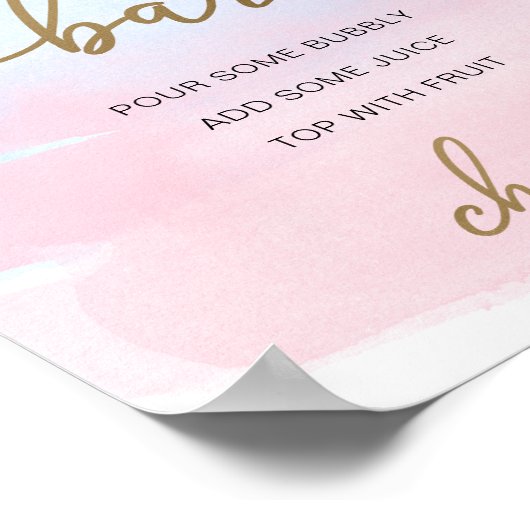 Poster Panneau de bar à mimosa or aquarelle rose bleu (Coin)