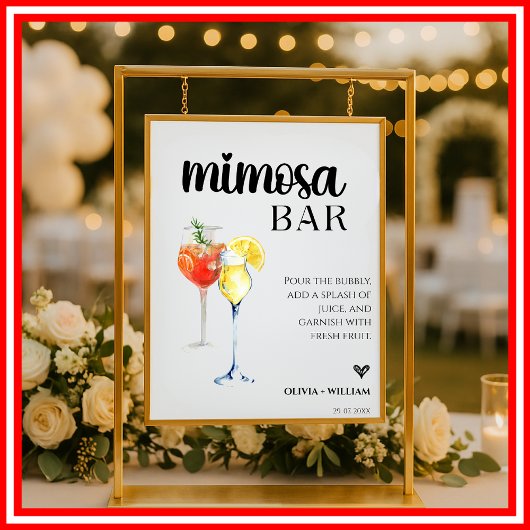 Poster Panneau de bar à Mimosa pour mariage écriture scri