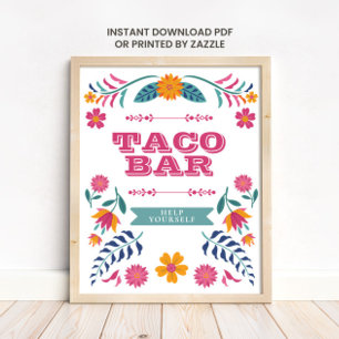 Poster Panneau de Bar à Tacos de Fiesta Mexicaine Rose Ja