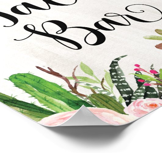 Poster Panneau de Bar à Tacos Fête du Cactus Fleurs Signe (Coin)