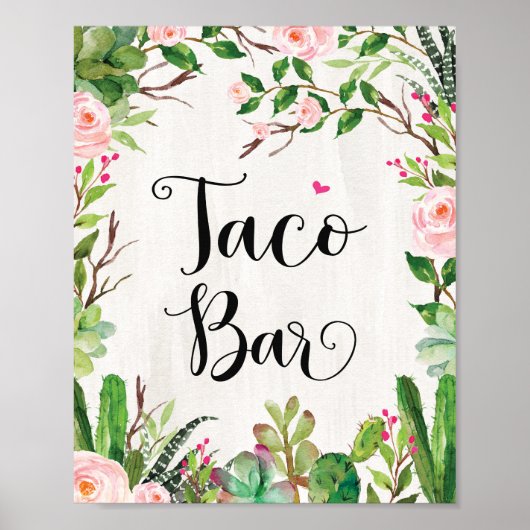 Poster Panneau de Bar à Tacos Fête du Cactus Fleurs Signe (Devant)