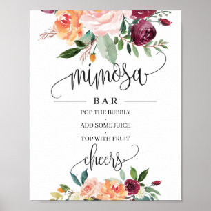 Poster Panneau de bar bohème mimosa floral orange bordeau
