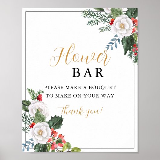 Poster Panneau de bar de fleurs de douche de mariée d'hiv (Devant)