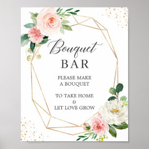 Poster Panneau de bar de fleurs de douche de mariée Flora