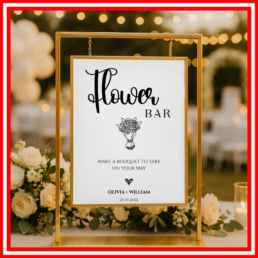 Poster Panneau de bar de fleurs de mariage à écriture scr