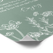 Poster Panneau de bar de fleurs de mariage champêtre vert (Coin)