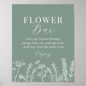 Poster Panneau de bar de fleurs de mariage champêtre vert (Devant)