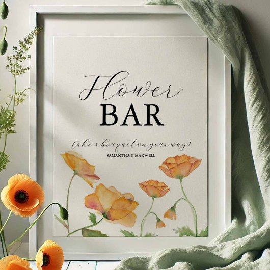 Poster Panneau de bar de fleurs pour la douche de mariée