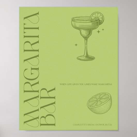 Poster Panneau de bar de Margarita de mariage citron mini (Devant)