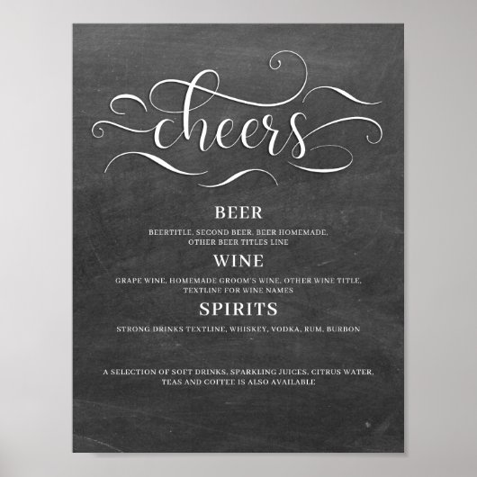 Poster Panneau de bar de mariage à l'ardoise Cheers (Devant)