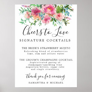 Poster Panneau de bar de mariage avec cocktails à signatu