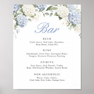 Poster Panneau de bar de mariage avec verdure et hortensi