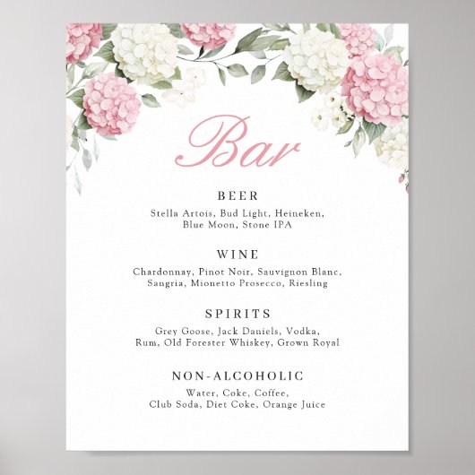 Poster Panneau de bar de mariage en verdure d'hydrangea r (Devant)