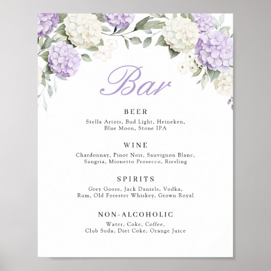 Poster Panneau de bar de mariage en verdure d'hydrangea v (Devant)