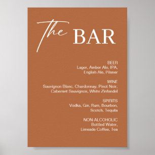 Poster Panneau de bar de mariage orange brûlé d'automne