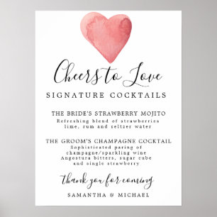Poster Panneau de bar de mariage pour cocktails Red Heart