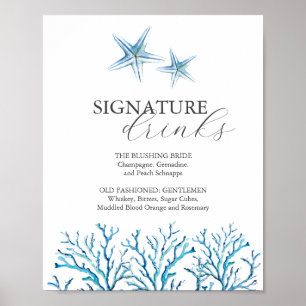 Poster Panneau de bar de mariage sur la plage Étoile de m