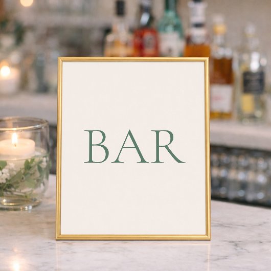 Poster Panneau de bar de mariage vert sauge minimal