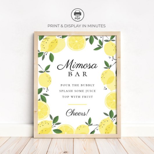 Poster Panneau de bar de Mimosa Citron Jaune