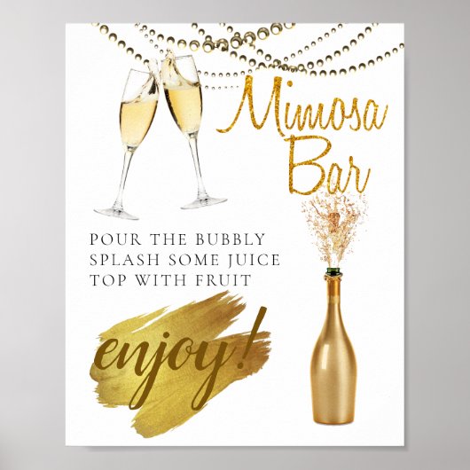 Poster Panneau de bar de Mimosa de mariage élégant et dor (Devant)