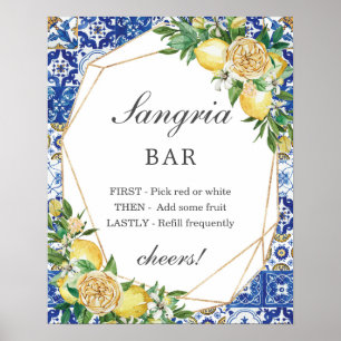Poster Panneau de bar de sangria florale au citron chic