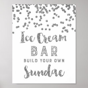 Poster Panneau de bar de sundae de glace confetti argenté