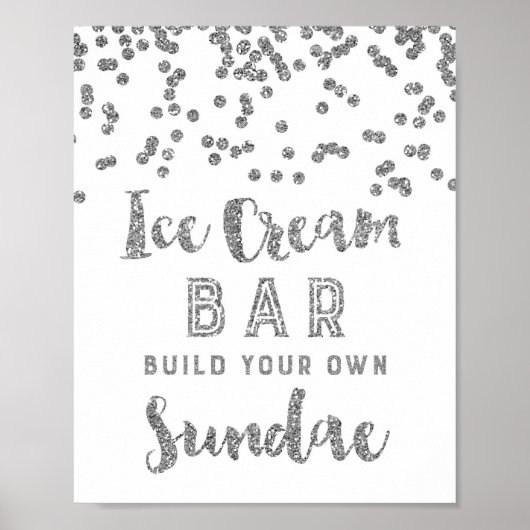 Poster Panneau de bar de sundae de glace confetti argenté (Devant)