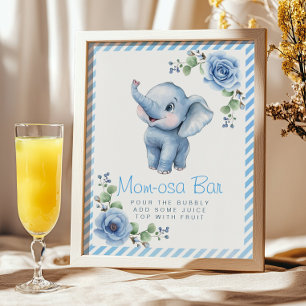 Poster Panneau de bar Elephant Mom-osa - Blue Floral Baby