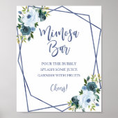 Poster Panneau de bar floral aquarelle bleu poussiéreux M (Devant)