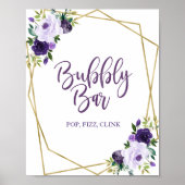 Poster Panneau de bar floral or violet à aquarelle pétill (Devant)