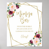 Poster Panneau de bar géométrique floral bordeaux rose bl (Devant)