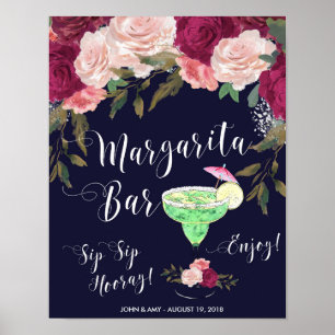 Poster Panneau de bar Margarita mariage marine rose flora