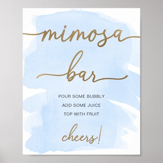 Poster Panneau de bar Mimosa à l'aquarelle bleue et or (Devant)