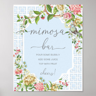 Poster Panneau de bar Mimosa Baby Shower Blue Chinoiserie