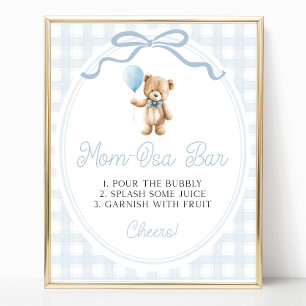 Poster Panneau de bar Mimosa Baby Shower Ourson Bleu
