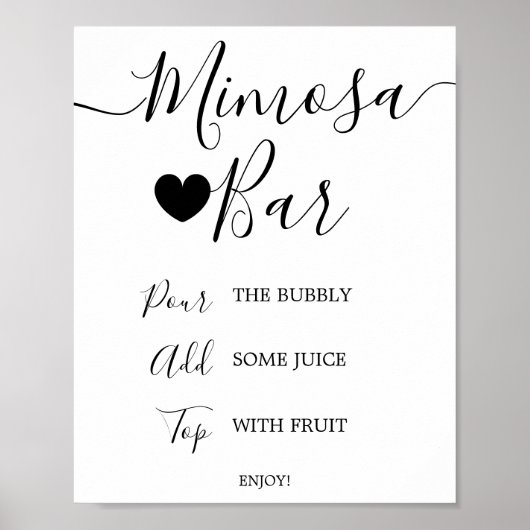 Poster Panneau de bar Mimosa de calligraphie noire simple (Devant)