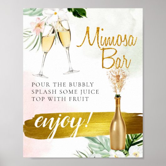 Poster Panneau de bar Mimosa de mariage floral verdure or (Devant)