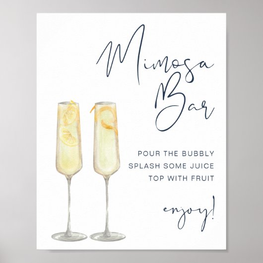 Poster Panneau de bar Mimosa de mariage moderne bleu mari (Devant)