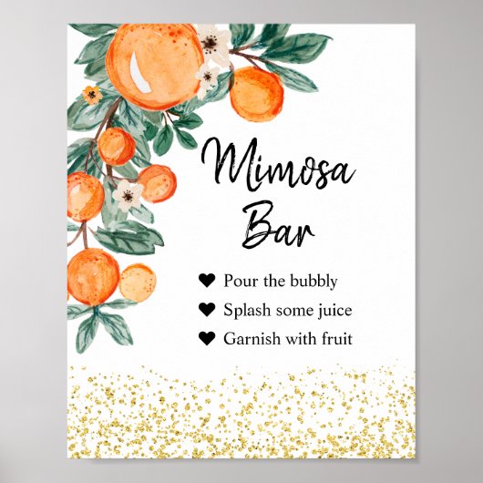Poster Panneau de bar Mimosa d'été à l'aquarelle orange (Devant)