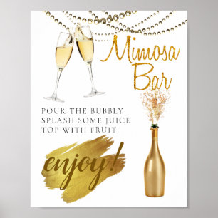 Poster Panneau de bar Mimosa élégant et doré pour brunch 