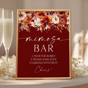 Poster Panneau de bar Mimosa élégant floral bordeaux roui