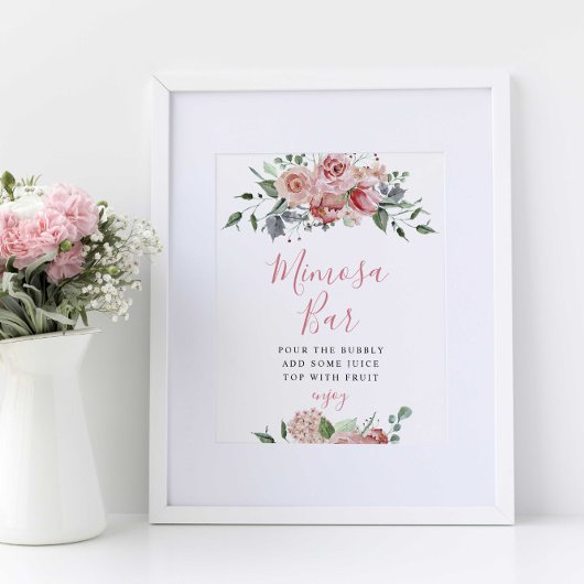 Poster Panneau de bar Mimosa Élégant mariage rose poussié