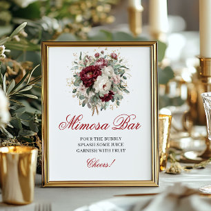 Poster Panneau de bar Mimosa Floral Burgundy Blush Chic