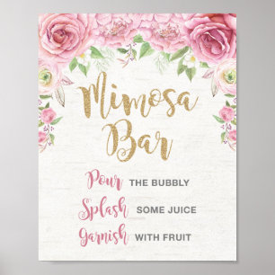 Poster Panneau de bar Mimosa florale rose or mariage Fleu