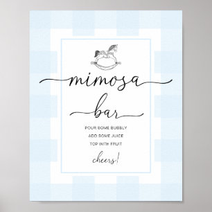 Poster Panneau de bar Mimosa Gingham Bleu Cheval à bascul