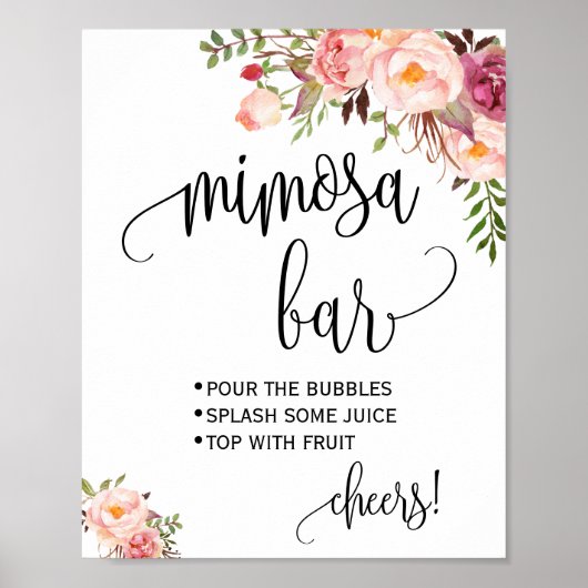 Poster Panneau de bar Mimosa mariage floral rose (Devant)