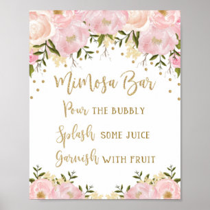Poster Panneau de bar Mimosa Mariage Floral Rose Pâle Or