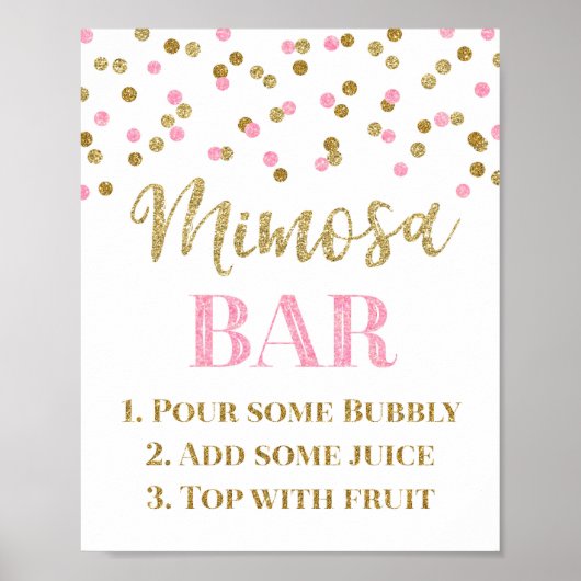 Poster Panneau de bar Mimosa mariage Rose Or Confetti (Devant)