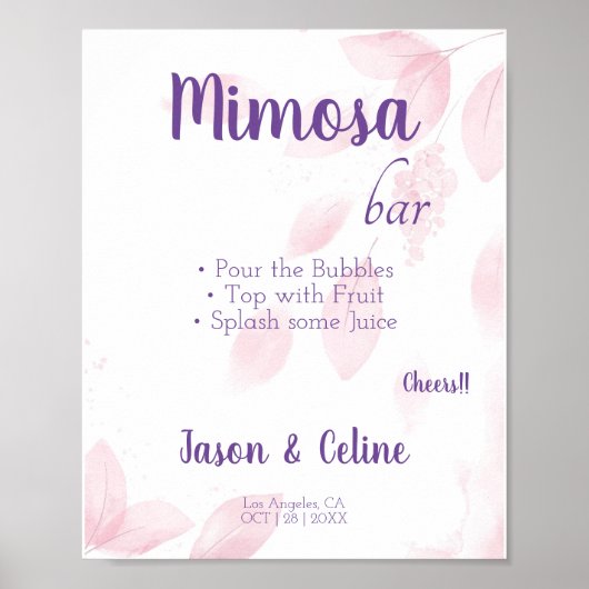 Poster Panneau de bar Mimosa modifiable imprimable (Devant)