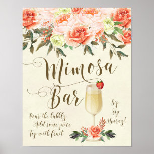 Poster Panneau de bar Mimosa pour mariage fleurs roses pê